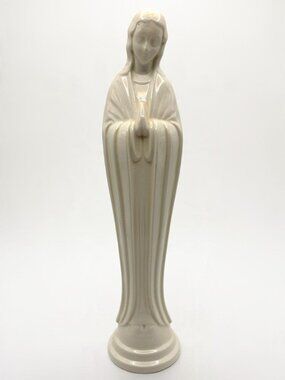 Vintage Praying Virgin Mary Madonna Figurine Ivory Religious Statue 11.25"